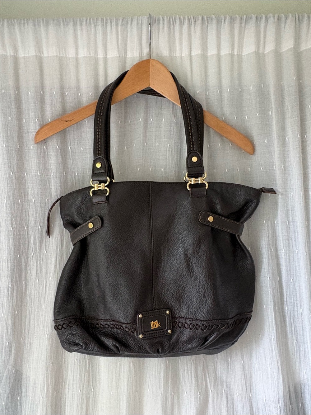 THE SAK Black Pebble Leather Double Handle Bag/ Purse / Tote
